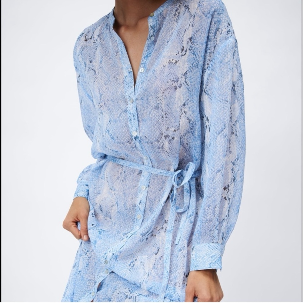 Zara Button Down Shirt Dress Bathing Suit Cover Up Long Sleeve Animal Print - Picture 5 of 14